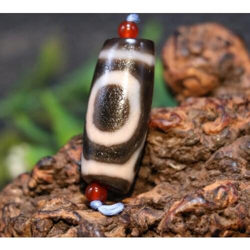 Energy Tibetan Old Agate Oily Patina Cinnabar Dots 1 Eye Peak dZi Bead Pendant A UPS1229
