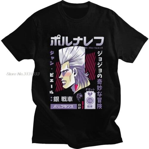 Cool Jojos Bizarre Adventure T Shirt Mens O-neck Short-sleeve Jean Polnareff Tshirt Summer Cotton Anime Manga Tee Tops Gift