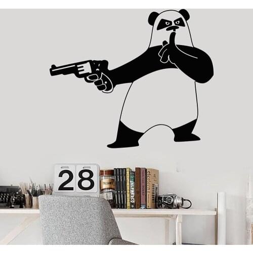 Funny Cartoon Criminal Panda Bear With Gun Vinyl Wall Decal Home Decor Art Mural Removable Wall Stickers