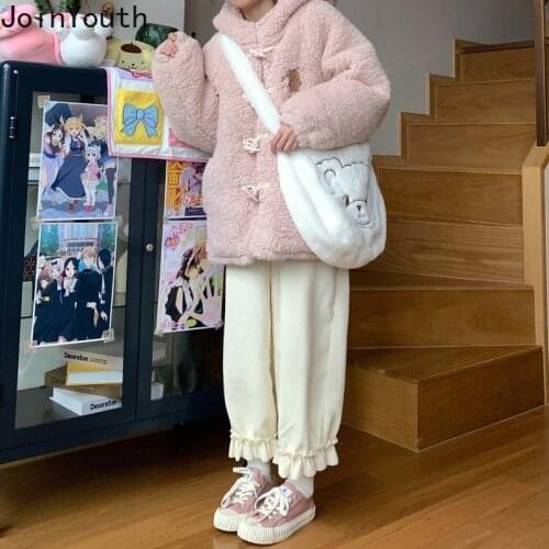 Joinyouth Winter Clothes Women Loose Korean Kawaii Jacket Preppy Style Hooded Lamb Wool Coat 2021 Oversized Outwear Tops Mujer