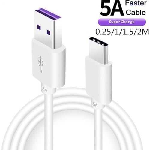 Fast Charge 5A USB Type C Cable For Samsung S20 S9 S8 Xiaomi Huawei P30 Pro Mobile Phone Charging Wire White Blcak Cable