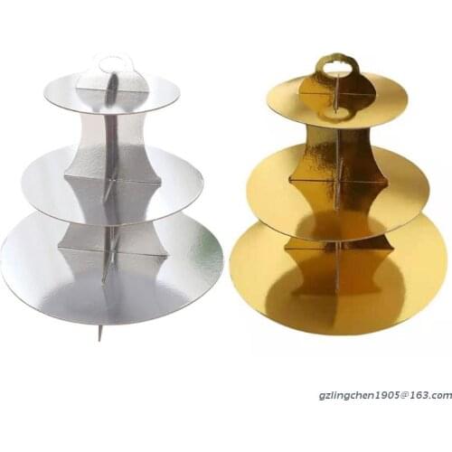 P8DE Round Paper Three-Layer Cake Stand Holder Dessert Table Tray Cupcake Display Rack Bakeware Birthday Wedding Party Household