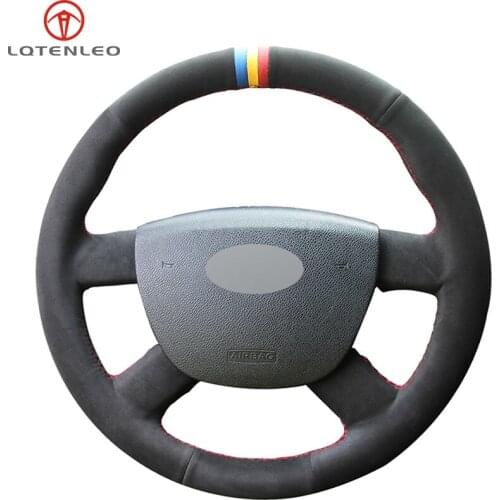LQTENLEO Black Suede DIY Car Steering Wheel Cover For Ford Kuga 2008-2011 Focus 2 2005-2011 Focus 3 2012-2014 C-MAX 2007-2010