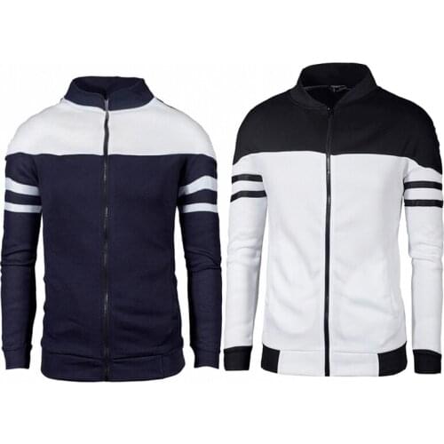 Autumn and Winter New, Mens Casual Jacket Ribbon Design Fashion Colorblock Velvet Sweater