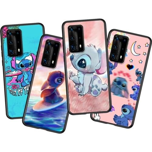 Disney Cute Stitch Soft TPU Silicone For Huawei P40 P30 P20 Pro P10 P9 P8 Lite RU E Mini Plus 2019 2017 Black Phone Case