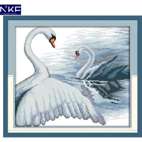 NKF Swan Animal Cross Stitch Set Handmade Craft Needlework Cross-Stitch Embroidery Kit Cross Stitch for Home Decor