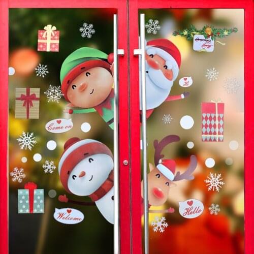 2pcs/set 25*35cm Christmas Cartoon Window Sticker Kids Room Living Room Wall Sticker Xmas Party Home Wallpaper New Year Navidad