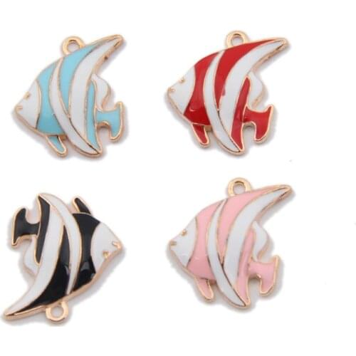 Newest 80pcs 18*22mm Sea Fish Enamel Alloy Charms Gold Tone Plated Animal Ornament Accessories Metal Oil Drop Necklace Pendants