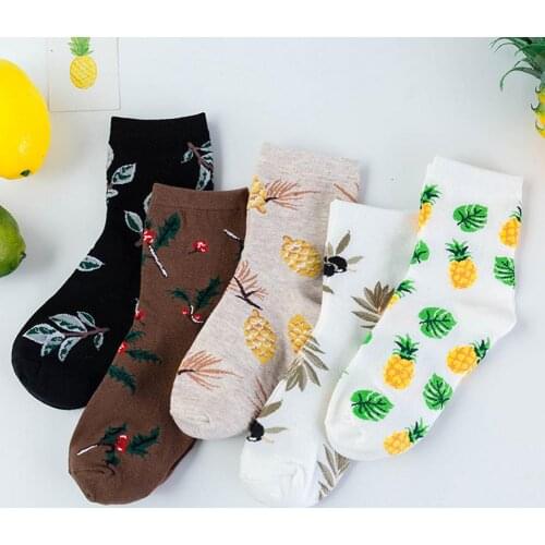New Fashion Short Boat Socks Harajuku Unisex Ankle Socks Leaves Pineapple Pattern Low Cut Breathable Cotton Soft Short Boat Sock