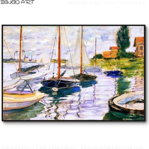 Excellent Artist Hand-painted High Quality Fishing Boat Oil Painting on Canvas Famous Art Cloud Monet Fishing Boat Oil Painting
