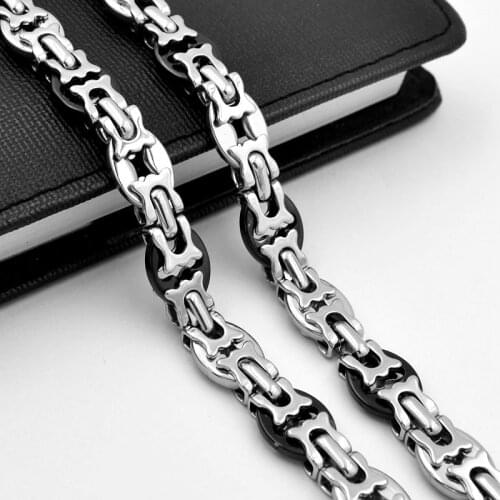 SUNNERLEES 316L Stainless Steel Necklace 10mm Geometric Byzantine Link Chain Black Gold Silver Color Men Women Jewelry Gift SC72