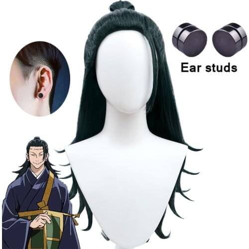 Anime Cosplay Jujutsu Kaisen Cosplay Getou Suguru Wig Jujutsu Kaisen Geto Suguru Costume Men Wig Ear studs Halloween props