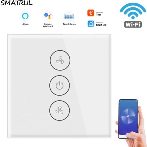 SMATRUL Tuya Touch Wifi Ceiling Fan Switch EU Smart Life Remote Timer Speed Wall Glass APP Control Work with Alexa Google Home