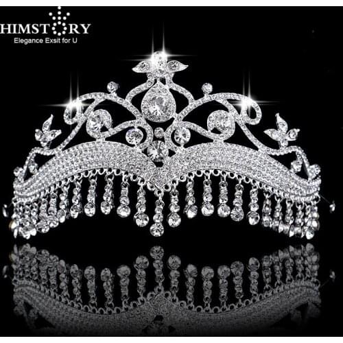 HIMSTORY European New Design Shiny Crystal Tiara Wedding Royal Crown Bridal Tiara Accessories Rhinestone Headband Jewelries