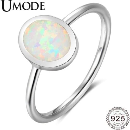 UMODE New Fashion 925 Sterling Silver White Opal Ring for Women Oval Opal Stones Romantic Silver 925 Jewelry Bijoux ALR0708
