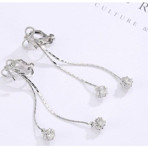 High Quality Double Ball Shape Cubic Zircon Clip on Earrings No Pierced for Women Party Bowknot Piercing Earrings Fashion Bijoux