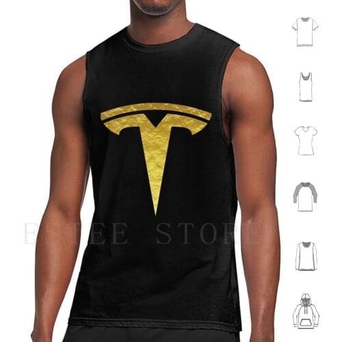 Tesla Logo Gold Tank Tops Vest Sleeveless Tesla Tesla Elon Elon Musk Musk Elon Musk Telsa Elon Musk Tsla Tsla Logo Tesla