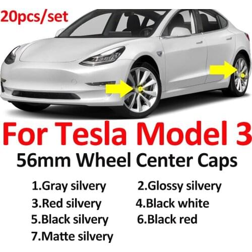 20pcs/set For Tesla Model 3 car styling XWC1385-01 56mm 57mm Car Logo Emblem Wheel Rim Center Caps Covers Auto Accessory