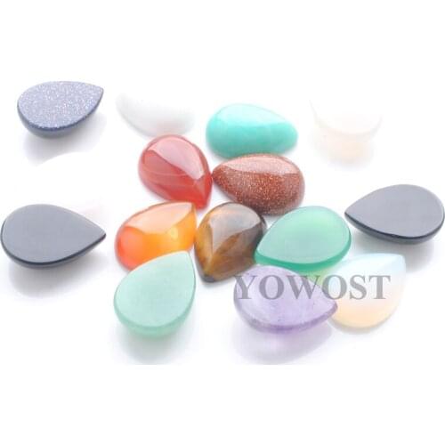 20Pcs/lot Natural Rose Quartzs Agates Aventurine Tigers Eye Lapis Lazuli Gem Stone 13x18x6MM Teardrop Cabochon No Hole QBU332