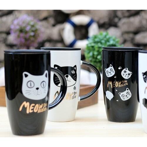 600ml Large Capacity Coffee Cup Cartoon Cat Ceramic Mugs Fashion Black and White Cat Cup Lovely Animal Couple Cup Drinkware Gift