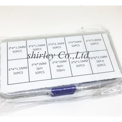 Free shipping 10 models 500pcs 3*6*5MM 4*4*0.8MM Tactile Push Button 3*4*2.0 Switch Micro Switch for Car remote control 3*4*2.5