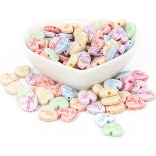 100Pcs Mixed Heart Acrylic Beads 12x11mm For Jewellery Marking Loose Spacer Beads Bracelet Necklace Charm Jewelry Finding