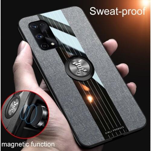 For OPPO Reno 4 SE Realme C2 X50 X7 F17 Pro ACE Find X2 V5 V3 Ultra Slim Cloth Texture Magnetic Car Ring Holder Case Cover Shell