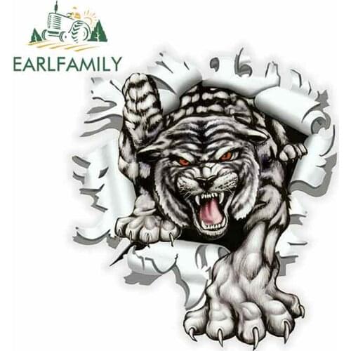 EARLFAMILY 13cm x 11.4cm Tiger For Auto Car Sticker Decals DIY Decor Motorcycle Vinyl Decal Ripped Torn Metal Design