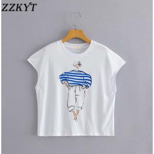 ZZKYT 2021 Women Summer Fashion People Print T Shirt Vintage O-Neck Sleeveless Casual Tops Tees Female Harajuku Ladies T-Shirt