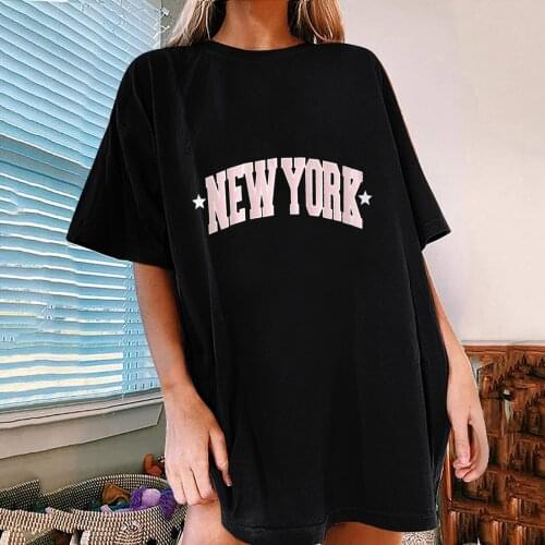 New York Letter Print Vintage Women Graphic T Shirts Oversized Fashion Loose Short Sleeve Long Tops Tunics Harajuku Tees Топ 3
