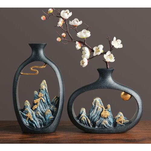 Exquisite bottle mouth new Chinese style ornaments vase dried flowers fine polished Zen style home decorations high quality resi