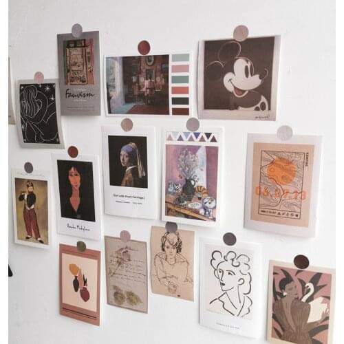 Scandinavian Style Oil Painting Paper Card Wall Decoration Morandi Room Window Sticker Hand-painted Art Cute Set Of 30 Poster