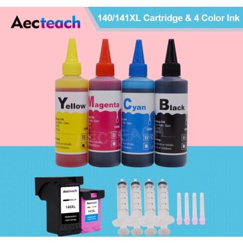 Aecteach Remanufacture Ink Cartridge for HP 140XL 141XL for HP DeskJet D4263 D4363 Printers + 400ml Printer Ink