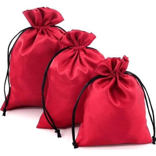 10pcs Satin Bags dark red jewelry gift Storange Pouches Smooth Soft Package Jewelry Expensive Things Protection Bag 8*10/9*12cm