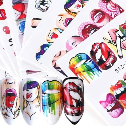 5 PCS Nail stickers European and American windy red lips street net red mouth