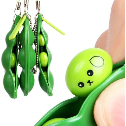 New Creative Extrusion Pea Bean Soybean Edamame Stress Relieve Toy Keychain Cute Fun Key Chain Ring Paty Gift Bag Charms Trinket