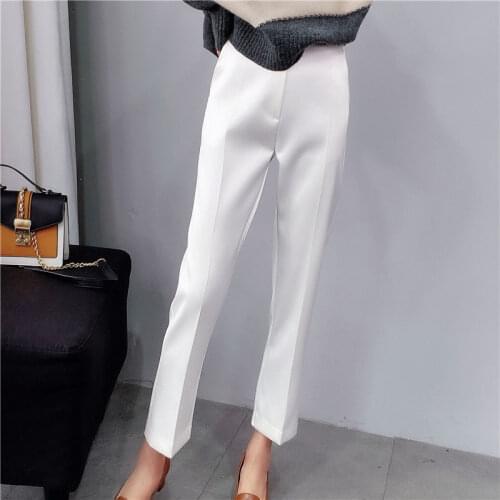 Office Lady Leisure Suit Pants 2021 New Korean Solid Spring Autumn Casual High Waist Ankle Length Nine Points Harem Pants Y536