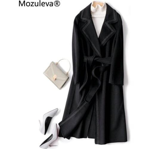 Mozuleva Double Sided Cashmere Coat Female Black japanese Style Winter Slim Style In Korean Soft Slimming Woolen Coat Long