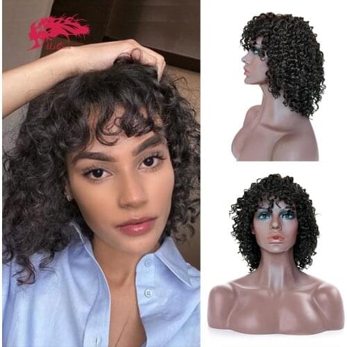 Deep Wave Short Bob Wigs With Bangs 150% Density Brazilian Remy Human Hair Wigs for Black Women Color 1B 1B/30 Full Machine Wig