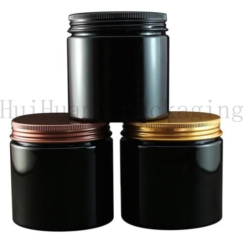 20X200g Black empty round cosmetic cream PET container clear plastic bottle for cosmetic packaging Powder jar,bath salt pot lid