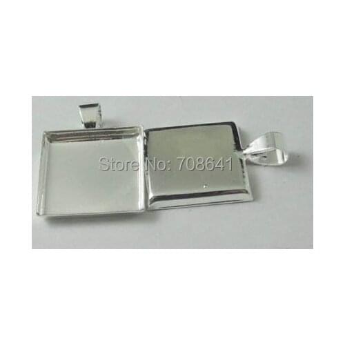Blank Square Deep Wall Bezel with Bail Pendant Bases Resin Cabochons Settings Findings DIY Jewelry Making Silver tone