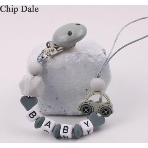 Chip Dale Personalized Name Wood Baby Pacifier Clips Silicone Car Pacifier Chain Holder Baby Shower Gift