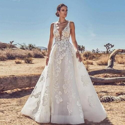 Smileven Luxurious Princess Wedding Dresses A Line Backless Boho Bride Dresses Wedding Gowns Appliqued Vestido De noiva