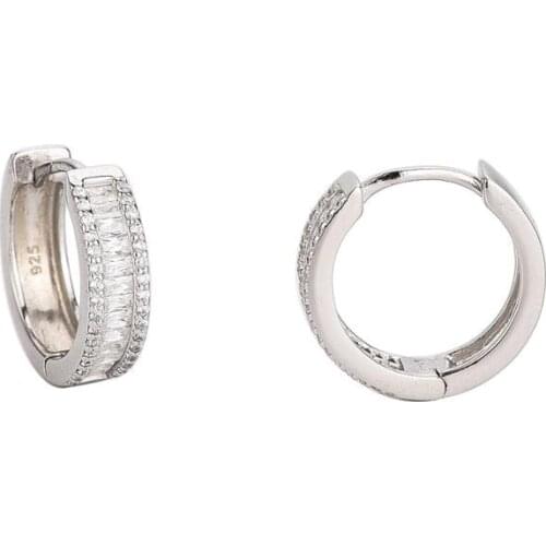 925 Sterling Silver Earring Fashion Wide Zircon Round Ear Ring Hollow spray Ear Bone Nail Simple personality Boy Girl Ear Jewelr