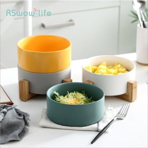Nordic Creative Matte Glazed Bamboo Shelf Salad Bowl Western Fruit Bowl Dessert Bowl Western Cold Ceramic Tableware