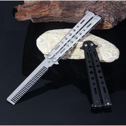 Stainless Steel Butterfly Comb Foldable Haircut Comb Shape Practice Tool Bladeless Blunt Training Knife Kit Accessories