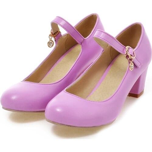 Chunky Heels Pumps Women Shoes High Heel 2020 Fashion Buckle Strap Mary Jane Shoes for Women Office Dress Wedding Shoes Bridal