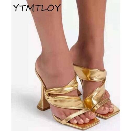 Slippers Sexy Womens Shoes New Summer Fashion Pleated Sweet Narrow Band Pu Solid Stiletto Heels Retro Zapatos De Mujer