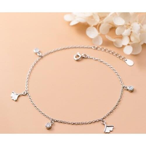 Decoration On Foot Jewelry Silver Anklets For Women Bobby Socks Chain 925 Sterling Silver Apricot Leaf 21CM Adjustable