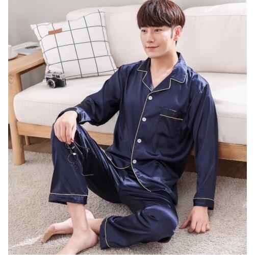 2019 Spring Summer Satin Silk Pajamas 2 pcs Sleepwear Male Pajama Set Soft Nightgown For Men Women Sleep Lounge Plus Size